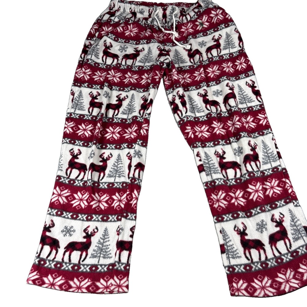 Victory Lounge Pants Womens Medium Red White Reindeer Fair Isle Fleece PJ Pants